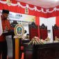 Bupati Halmahera Selatan Hasan Ali Bassam Kasuba, dalam rapat paripurna DPRD penyampaian Ranperda masuk dalam Propemperda. Jumat, (25/09/26). Dok. Ian