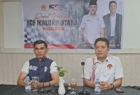 Ketua ICF Maluku Utara, M. Ghifari Bopeng dan Sekretaris ICF yang juga Koordinator Daerah (Korda), Hasrul, Saat melaksanakan rapat koordinasi yang berlangsung di Muara Hotel Ternate. Sabtu (26/09/26). Dok. Istimewah. 