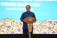 Pemerintah Pusat Direktur Jenderal Pendidikan Menengah dan Pendidikan Khusus (Dirjen Dikmen Diksus) Kemendikdasmen, Tatang Mutaqin, Rapat Koordinasi Pendidikan Tahun 2026 yang berlangsung di Gamalama Ballroom, Bela Hotel, Ternate. Rabu, (23/09/26). Dok. Humas ADPIM.