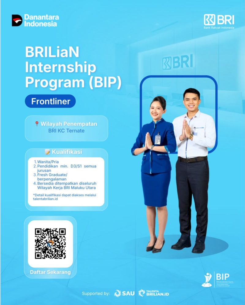 Pemberitahuan dan Informasi dari PT Bank Rakyat Indonesia (Persero) Tbk melalui Kantor Cabang Ternate kepada Lulusan Muda Maluku Utara untuk Magang melalui BRILiaN Internship Program (BIP). Rabu, (21/10/26). Dok. Istimewa. 