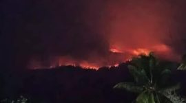 Kebakaran di kawasan Gunung Gamkonora, Kecamatan Ibu Selatan, Kabupaten Halmahera Barat, Minggu (4/10/2026) malam. Dok. Warga. 