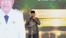 Wakil Gubernur Maluku Utara, Sarbin Sehe. Saat Sambutan dalam kegiatan penyambutan Kodam Maluku Utara yang pertama di Bella Hotel. Kamis, (29/10/26). Dok. Adpim Humas. 